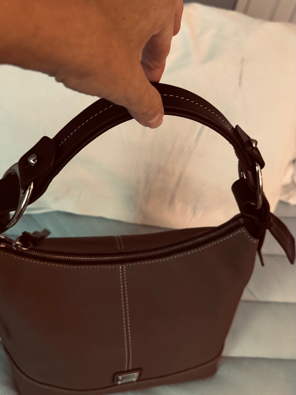 Dooney & Bourke Dark Brown Pebble Leather Shoulder Hobo - Picture 6 of 12